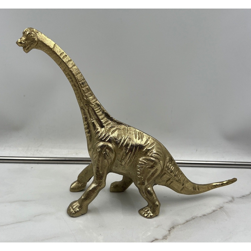 Vintage Solid Brass Brachiosaurus Dinosaur Figurine Gold Long Neck Statue 14.5"